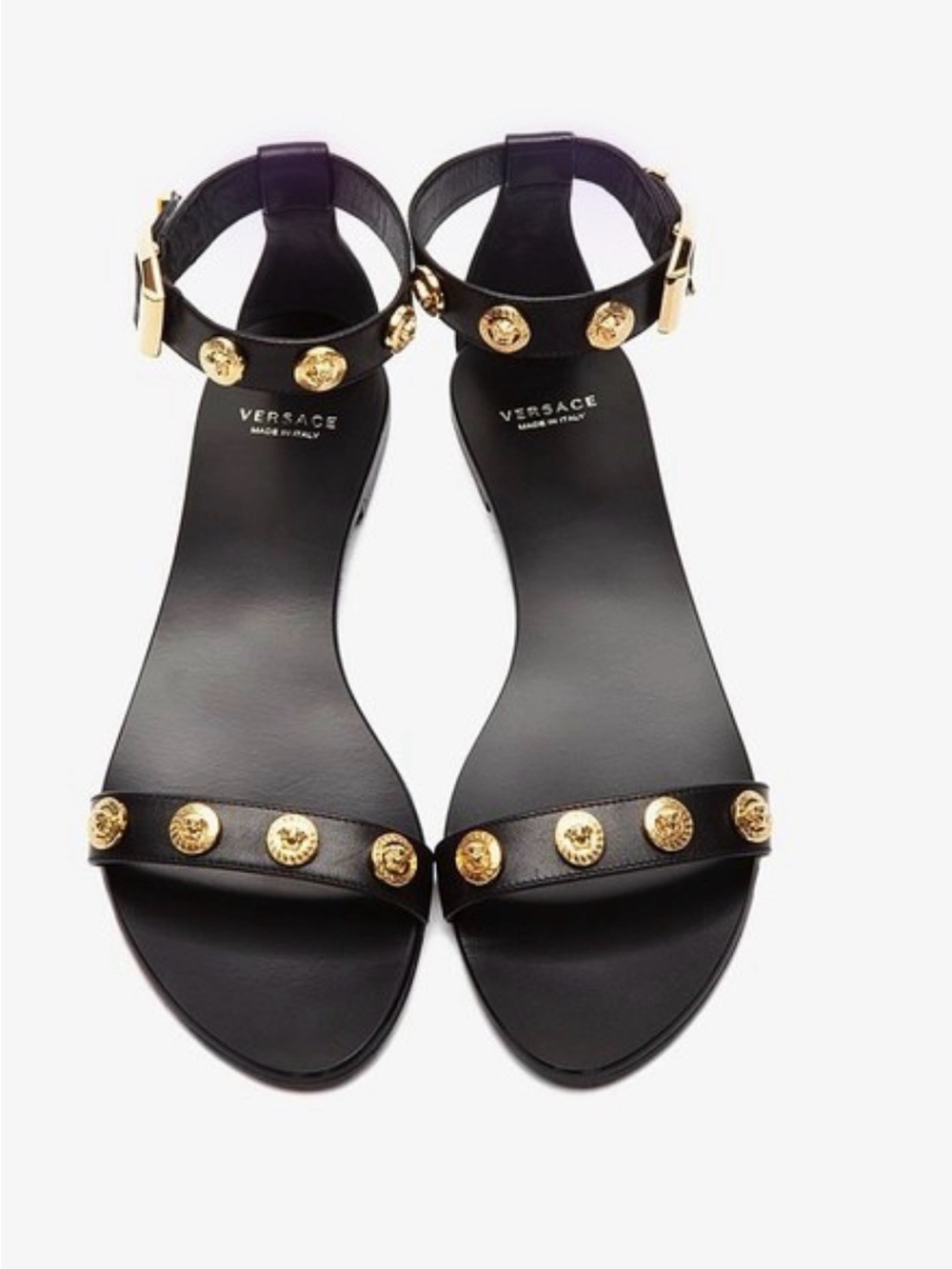 Versace Black Leather Medusa-Embellished Ankle-Strap Sandals
